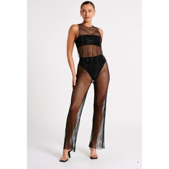 MESHKI Emerson Diamante Mesh Pant - S - Picture 1 of 5